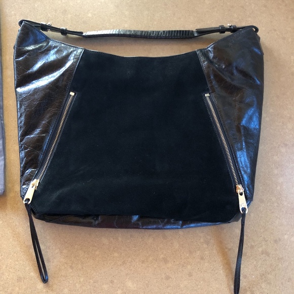 Halston Heritage Black Hobo Shoulder Handbag BLACK Leather & BLACK Suede - Picture 13 of 14